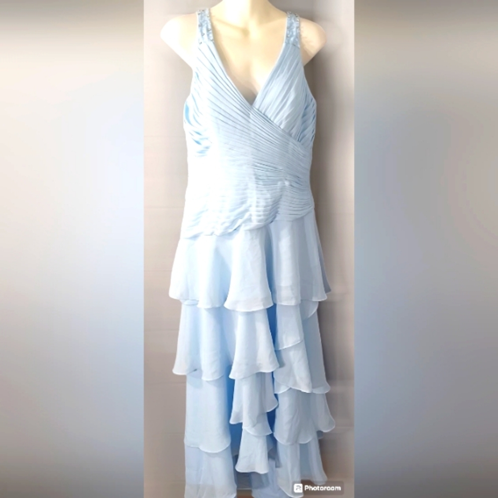 Sky blue chiffon ruffled dress byJJ's House